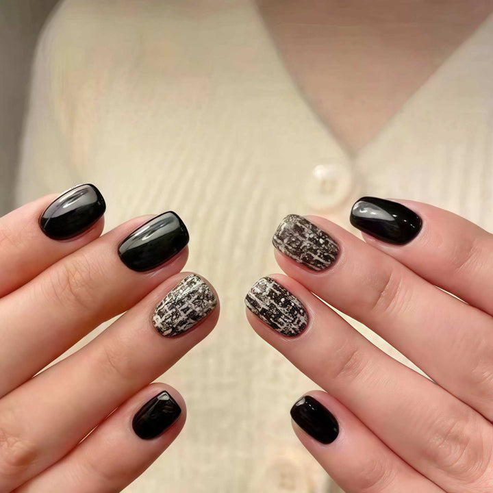 Glossy Artistic Press-On Nail Set with Abstract Design Bowlift