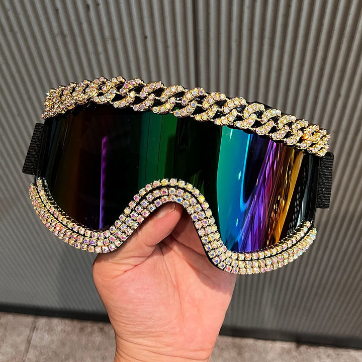 Women Ski Goggles with Glamorous Crystal Frame Bowlift