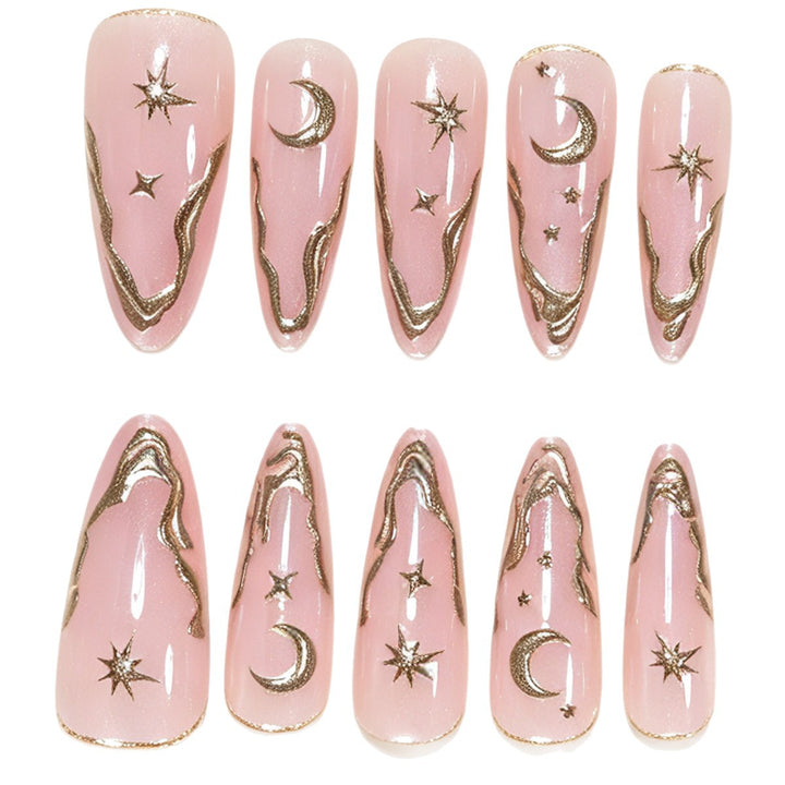 Artistic Stiletto Nail Art Tips with Celestial Accents Bowlift