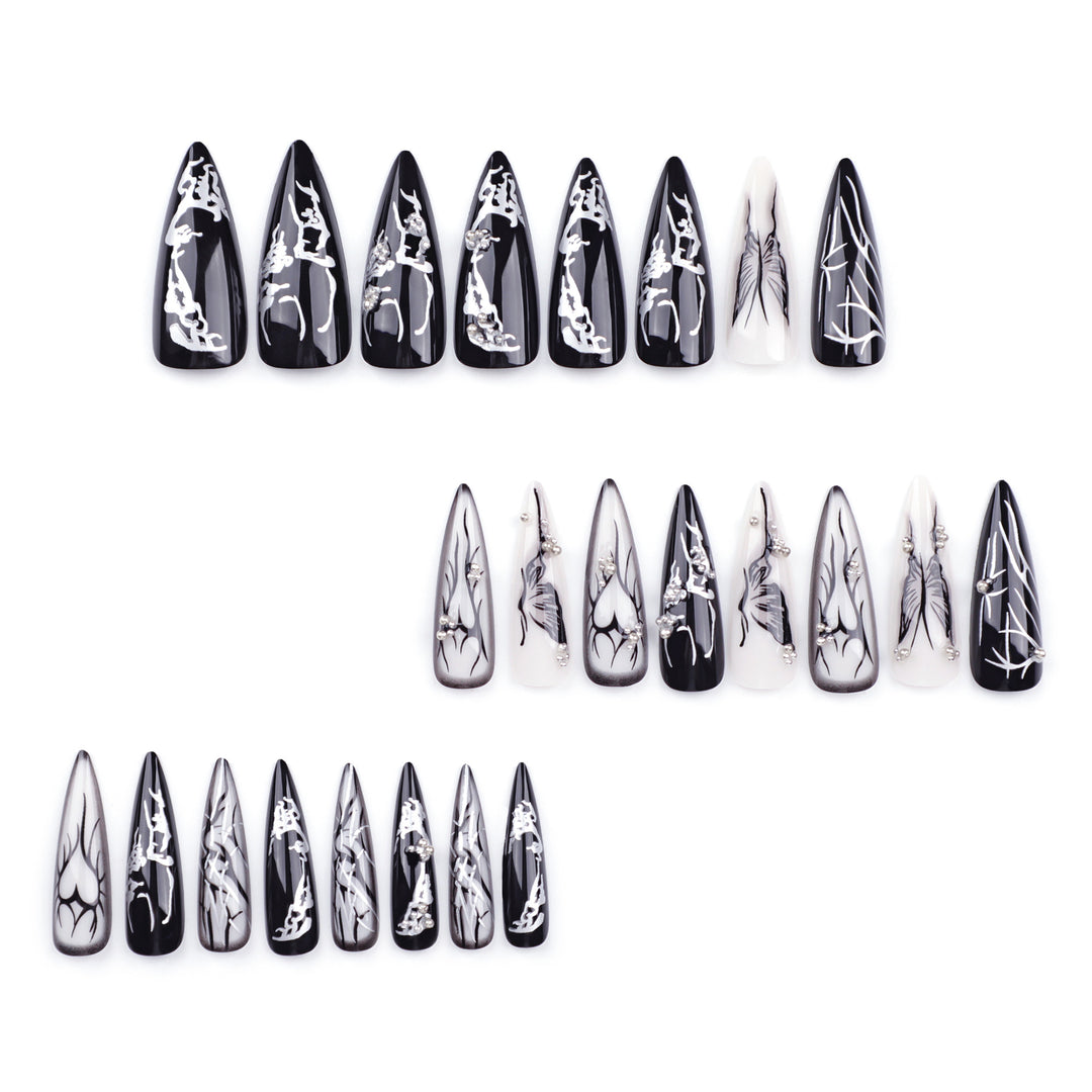 Artful Nail Art with Elegant Black and White Design Bowlift