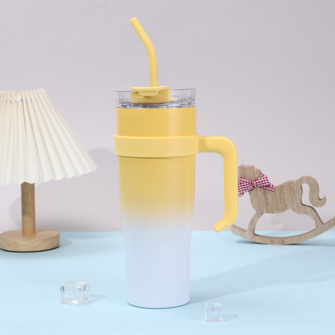 Women Insulated Mug with Plastic Handle and Integrated Straw Bowlift