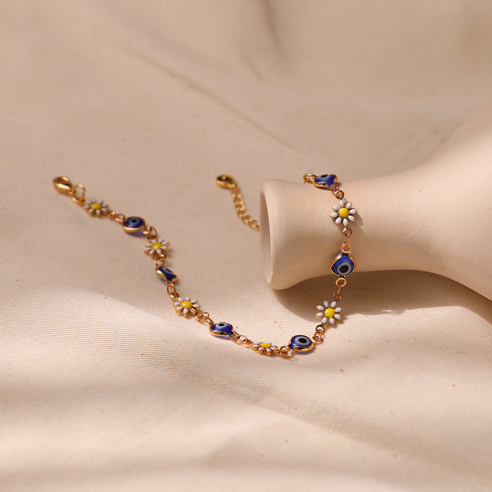 Floral Evil Eye Charm Anklet Bowlift