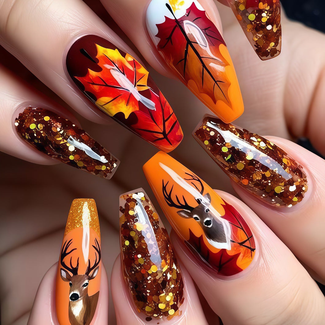 Artificial nails in autumn leaf design Bowlift