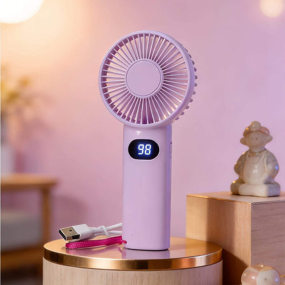 Women's handheld fan with digital temperature display Bowlift