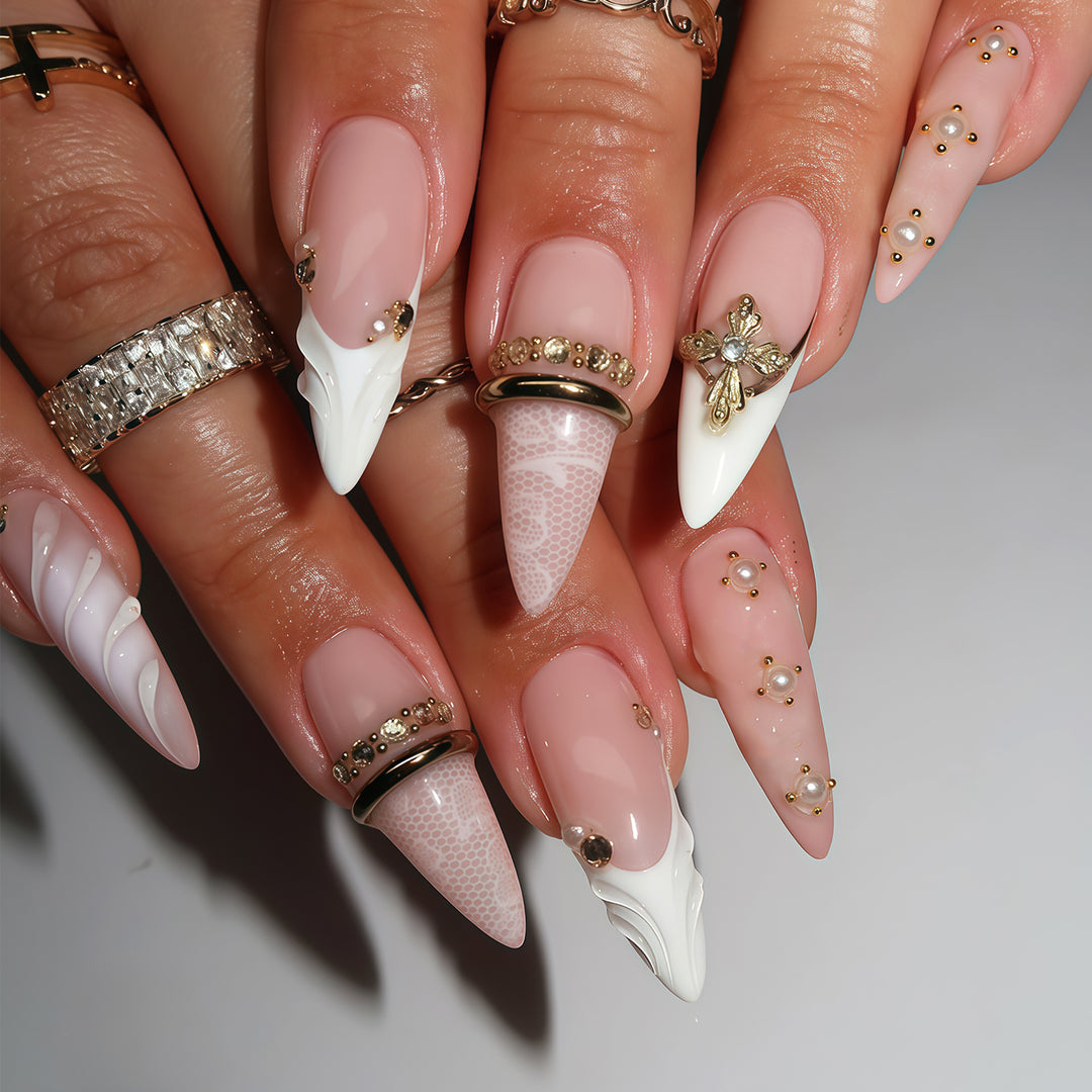 Elegant Stiletto Nail Art Tips with Embellishments Bowlift