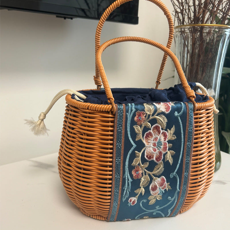 Embroidered Woven Handbag Bowlift