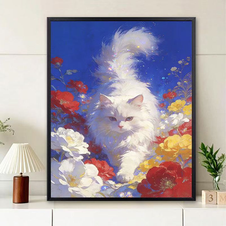 Floral Cat-Themed Wall Art Print Bowlift