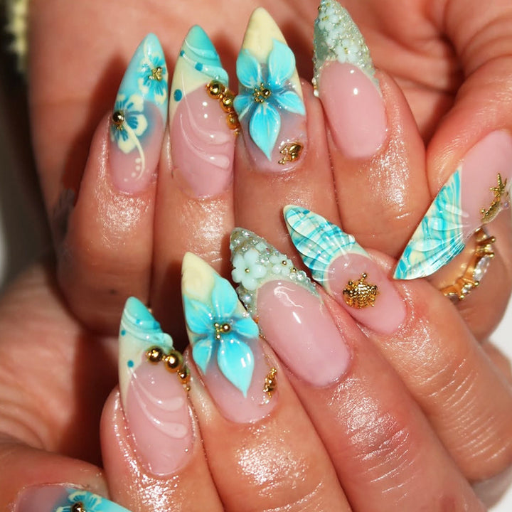 Artistic Tropical Floral Press-On Nail Set Bowlift