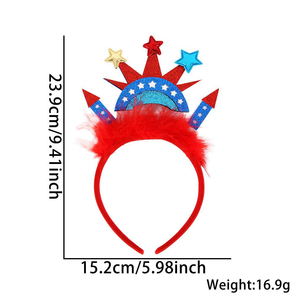 Women's Independence Day patriotic pompom headband with tinsel star toppers Bowlift