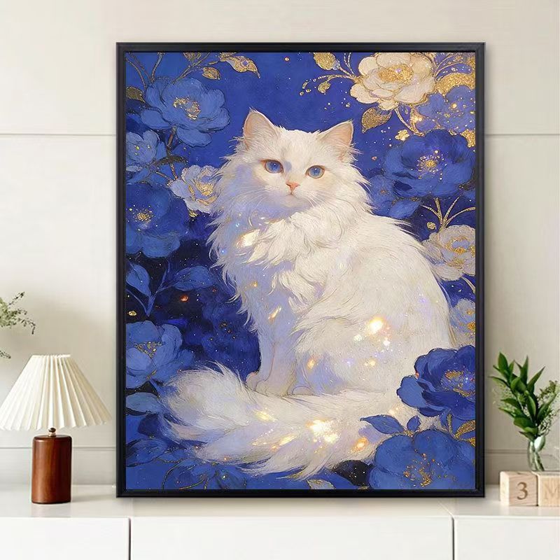 Floral Cat-Themed Wall Art Print Bowlift