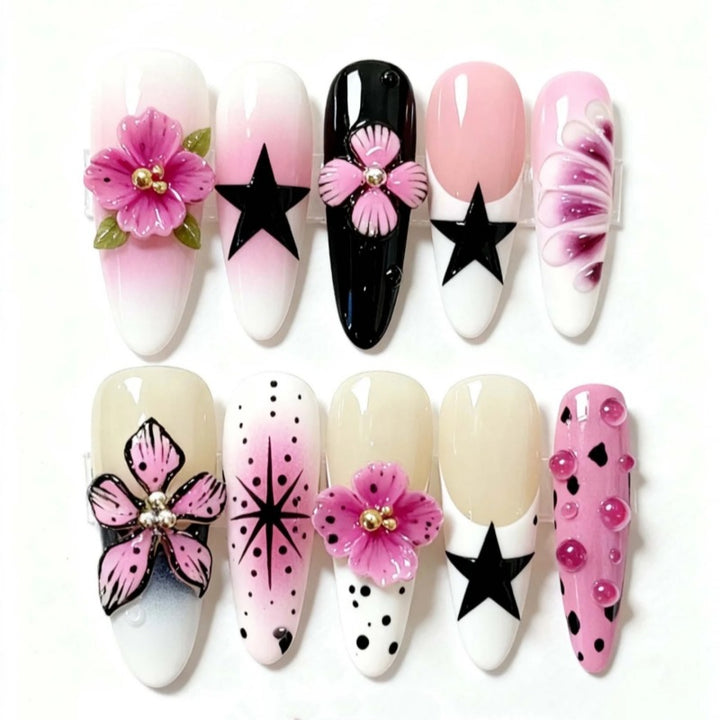 Nature-Themed Artistic Press-On Nail Set Bowlift