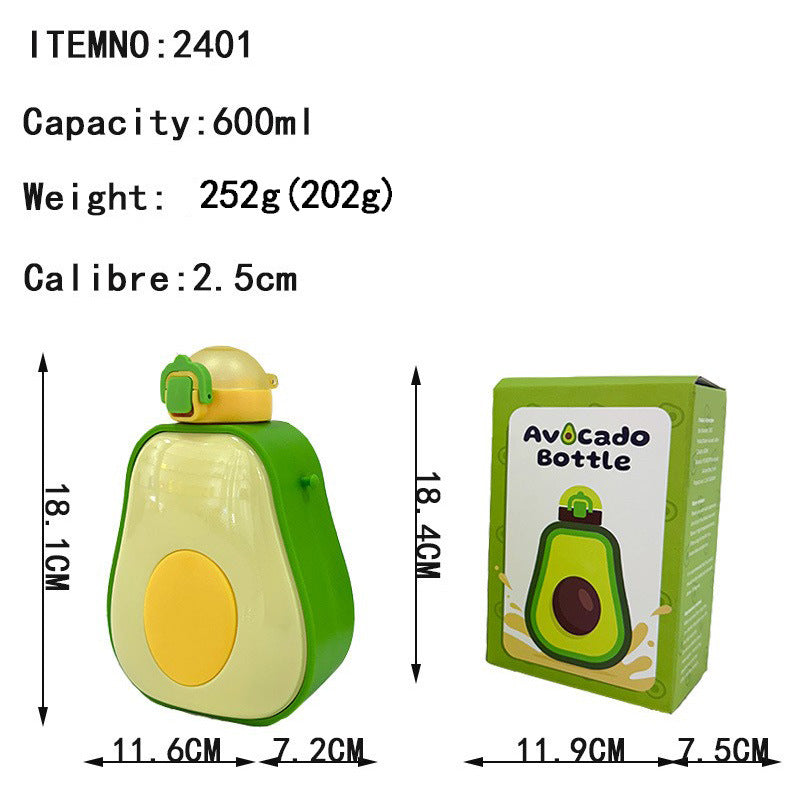 Women's Avocado Water Bottle with Leak-proof Lid and Integrated Carry Strap Bowlift
