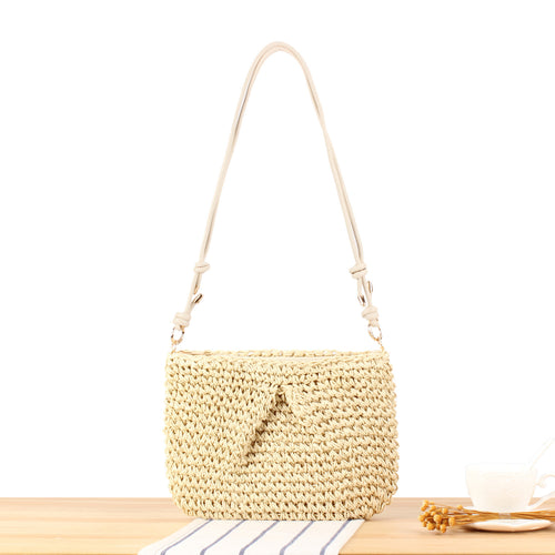 Braided Natural Material Handbag with Elegant Button Closure Bowlift