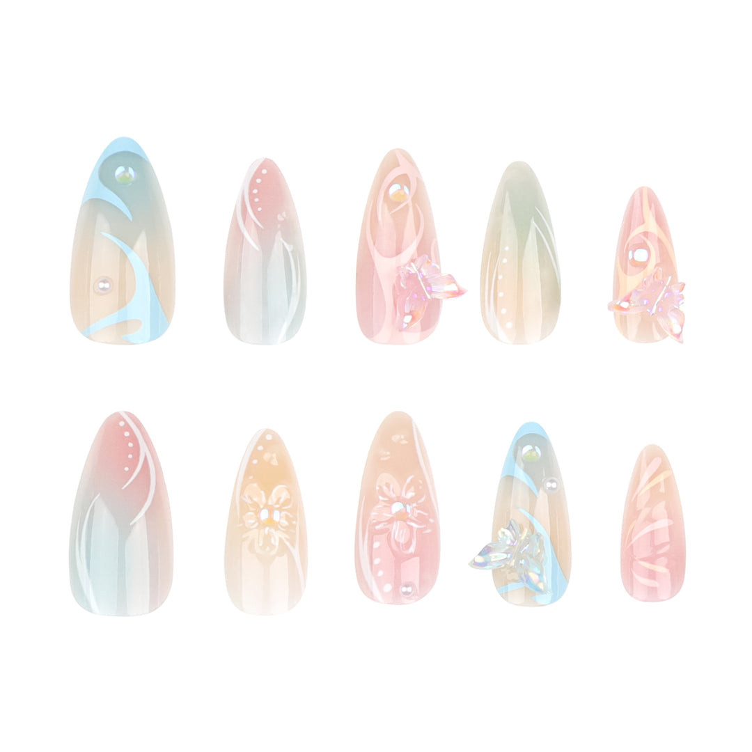 Artful Nail Extensions with 3D Flowers and Glitter Accents Bowlift