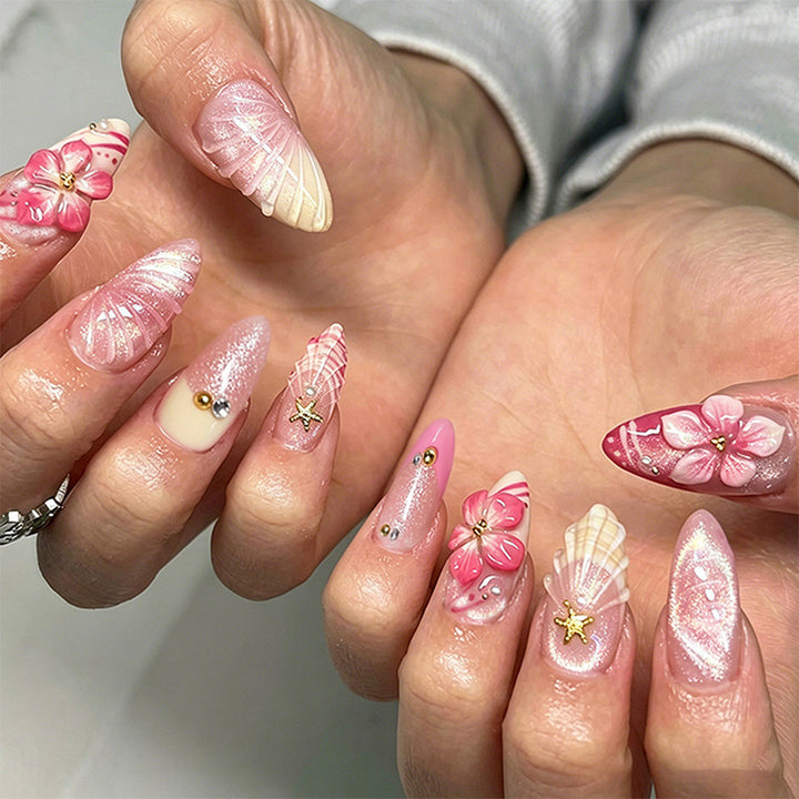 Artificial nail set with floral 3D decorations Bowlift