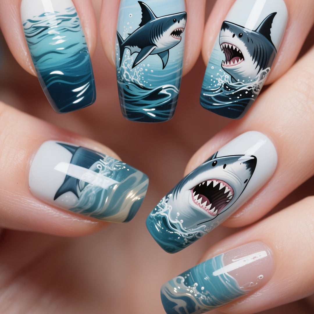 Shark-Inspired Artistic Gel Nail Art Bowlift