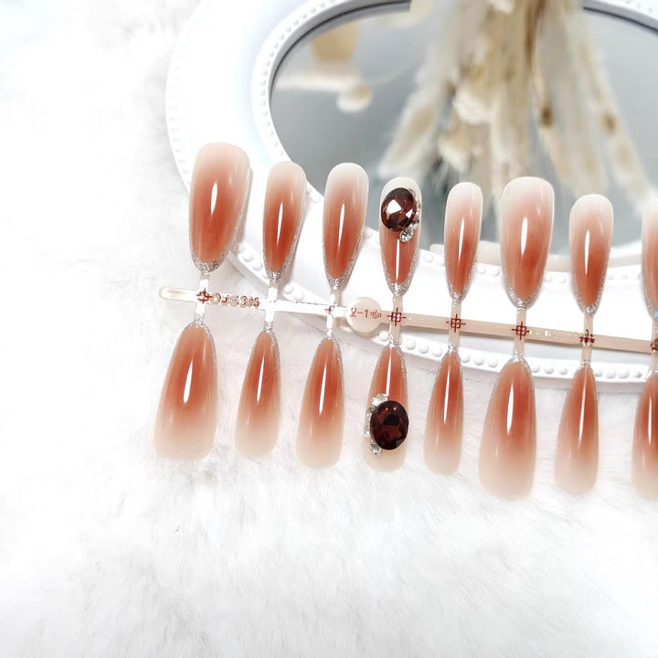 Elegant Artificial Nails with Shimmering Gradient and Sparkling Accents Bowlift