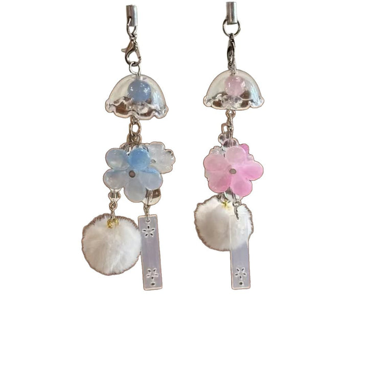 Decorative Flower and Pom Pom Charm Keychain Bowlift