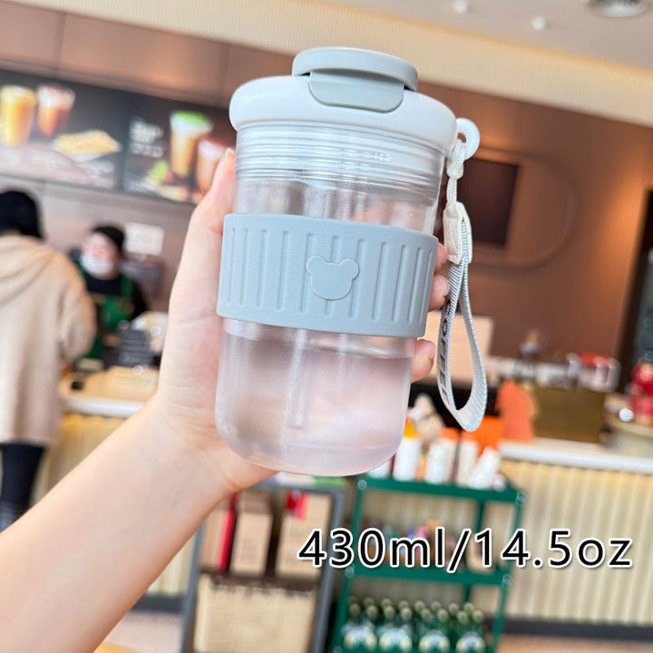 Women insulated drinking bottle with non-slip silicone ring and integrated straw Bowlift