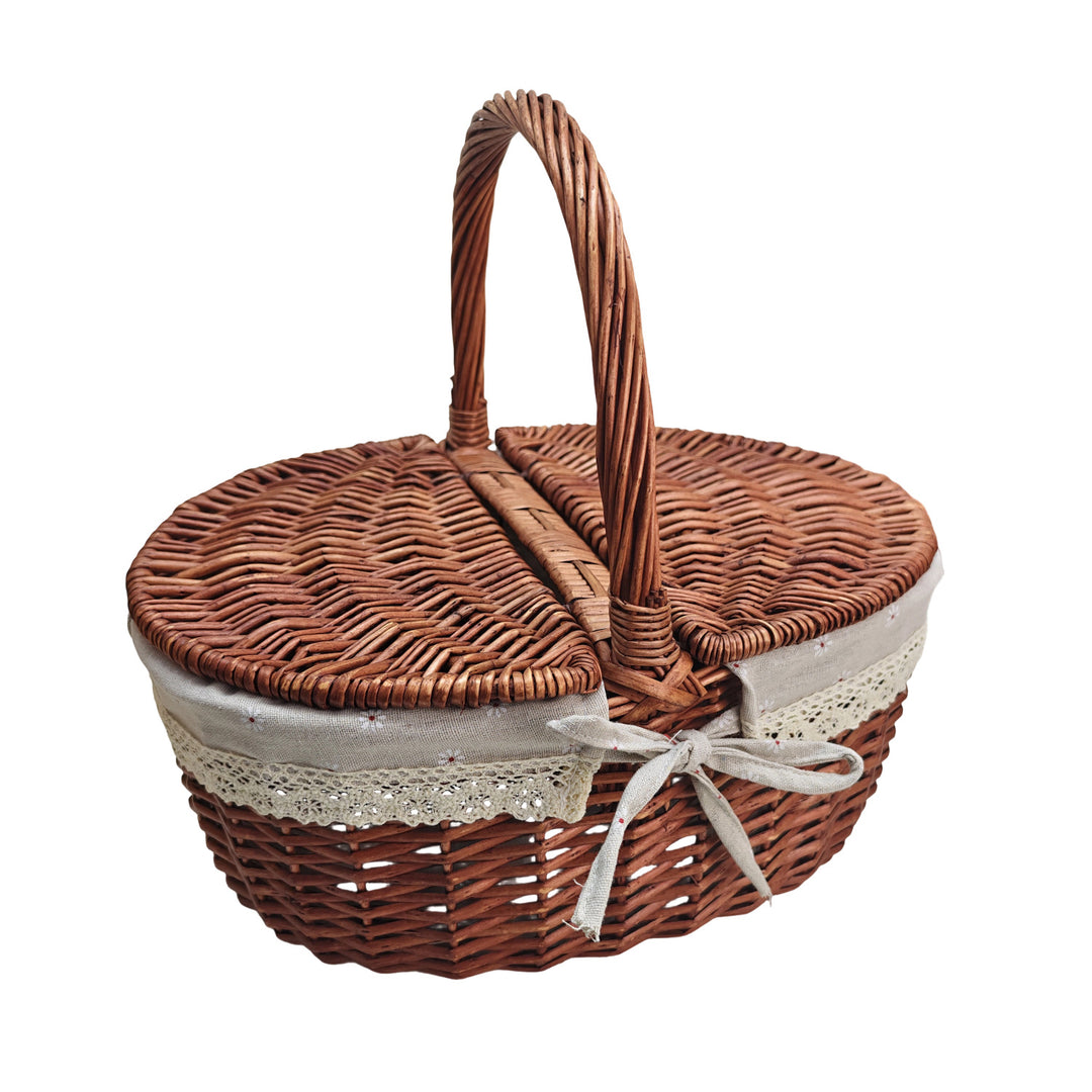 Women’s picnic basket with romantic checkered pattern and removable lining Bowlift