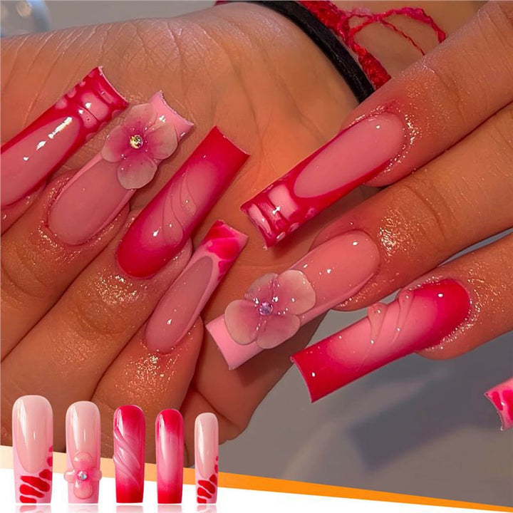 Decorative Floral Acrylic Press-On Nails Bowlift