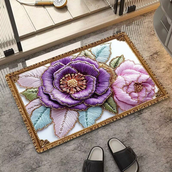 Luxurious Embroidered Floral Area Rug Bowlift