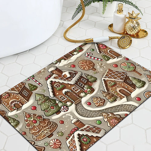 Festive Gingerbread-Themed Bath Mat