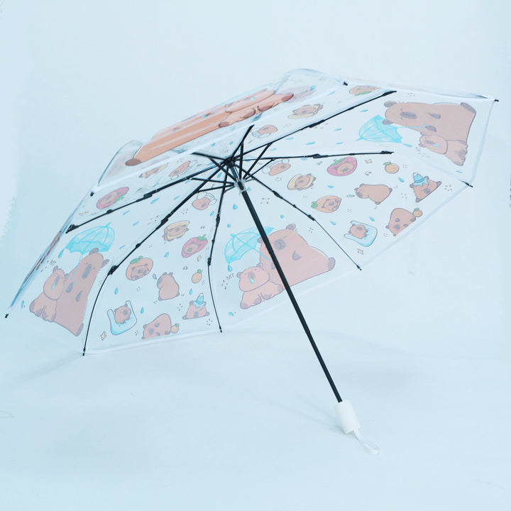 Women Folding Umbrella with Unique Cartoon Bear Design Bowlift