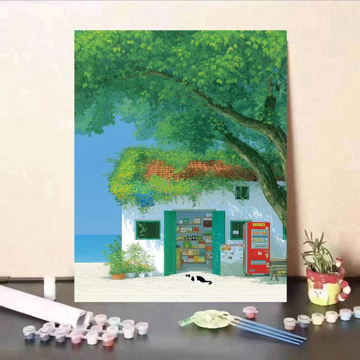 Scenic Coastal Village Canvas Art Bowlift
