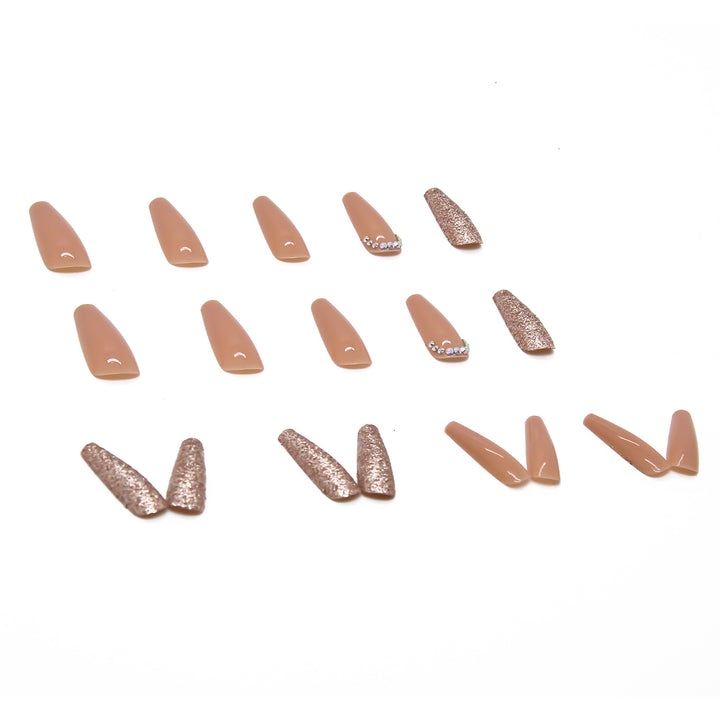 Glamorous artificial nail extensions with rhinestone and glitter details Bowlift