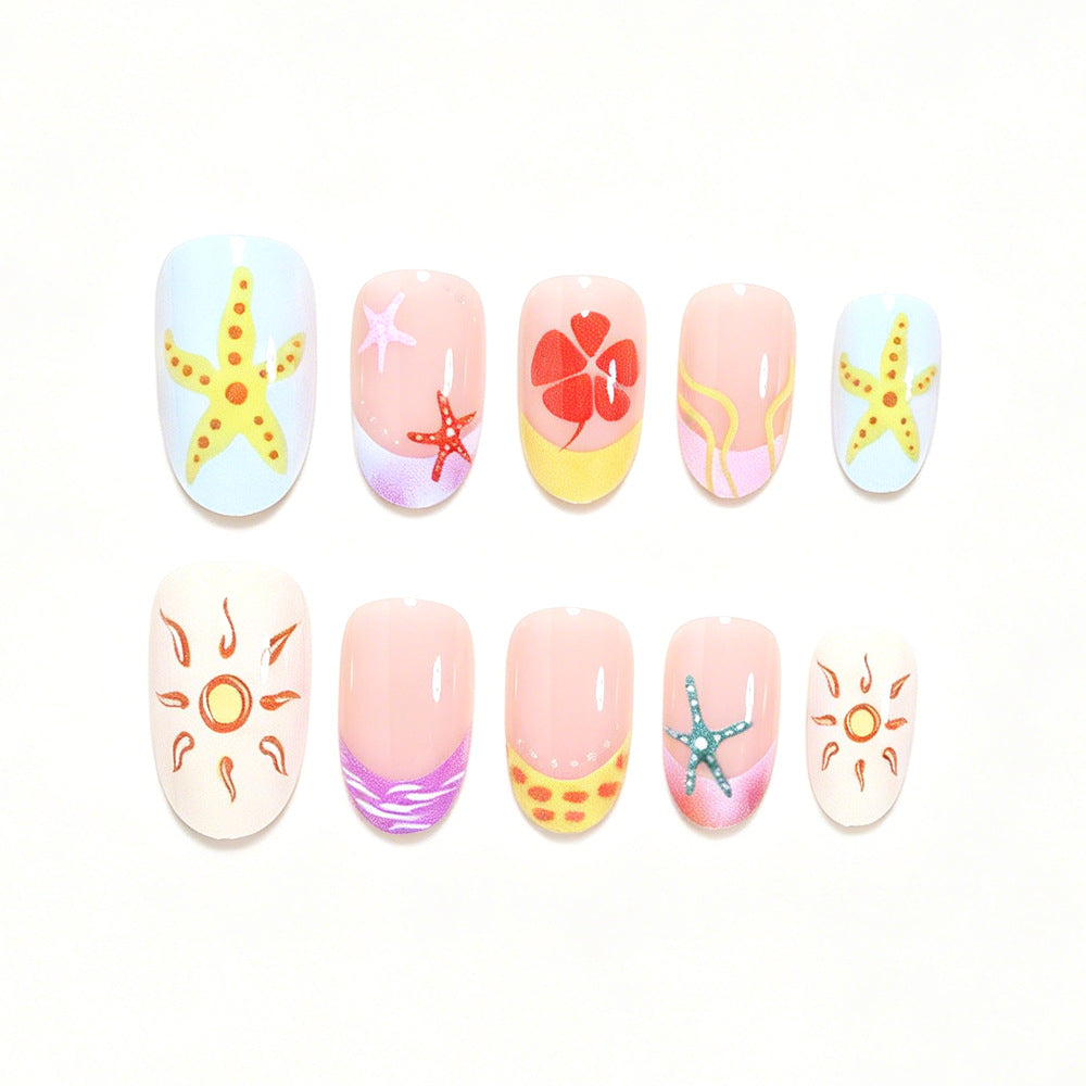 Artistic Summer-Themed Press-On Nail Art Bowlift