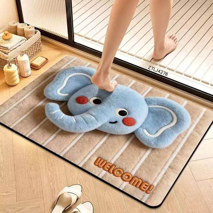 Cute Cartoon Pet-Themed Plush Bath Mat Bowlift
