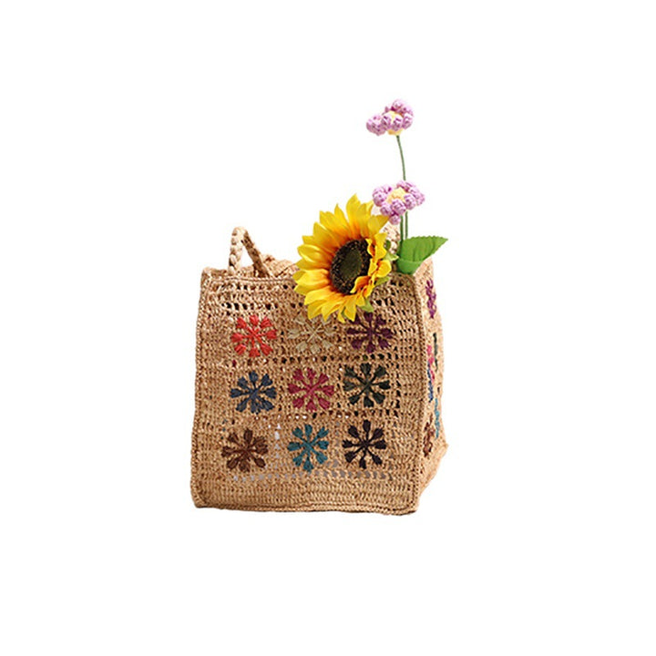 Handcrafted straw bag with colorful embroidery design Bowlift