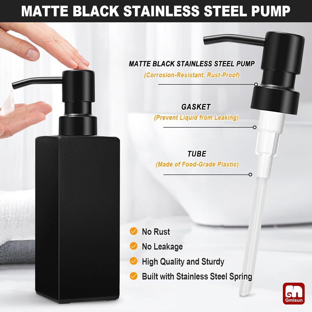 Refillable Tall Rectangular Glass Soap and Lotion Dispenser with Locking Pump Bowlift
