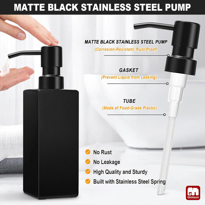 Refillable Tall Rectangular Glass Soap and Lotion Dispenser with Locking Pump Bowlift