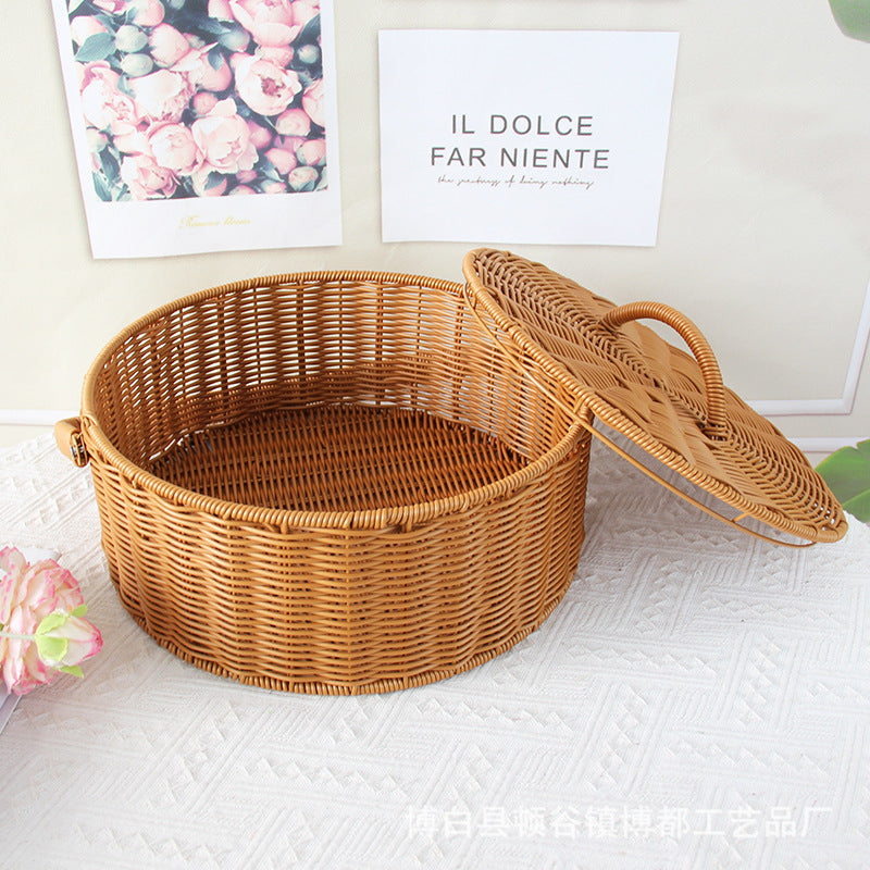 Round Handcrafted Wicker Storage Basket Bowlift
