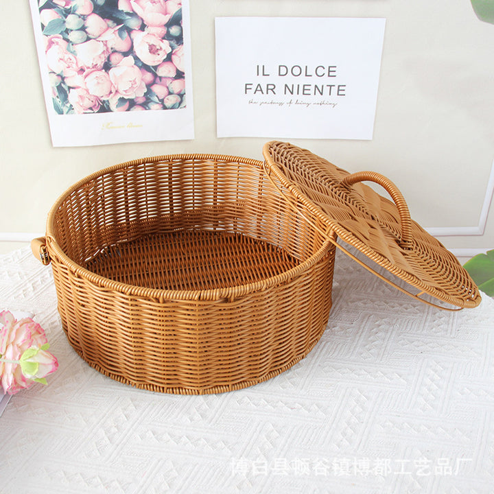Round Handcrafted Wicker Storage Basket Bowlift