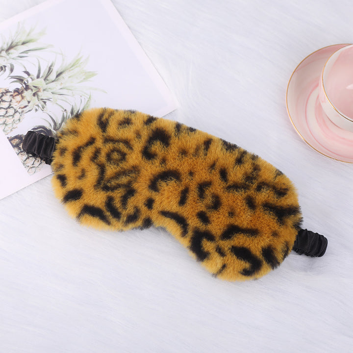 Women's luxury faux fur sleep mask with leopard print, extra soft padding and elastic comfort band Bowlift