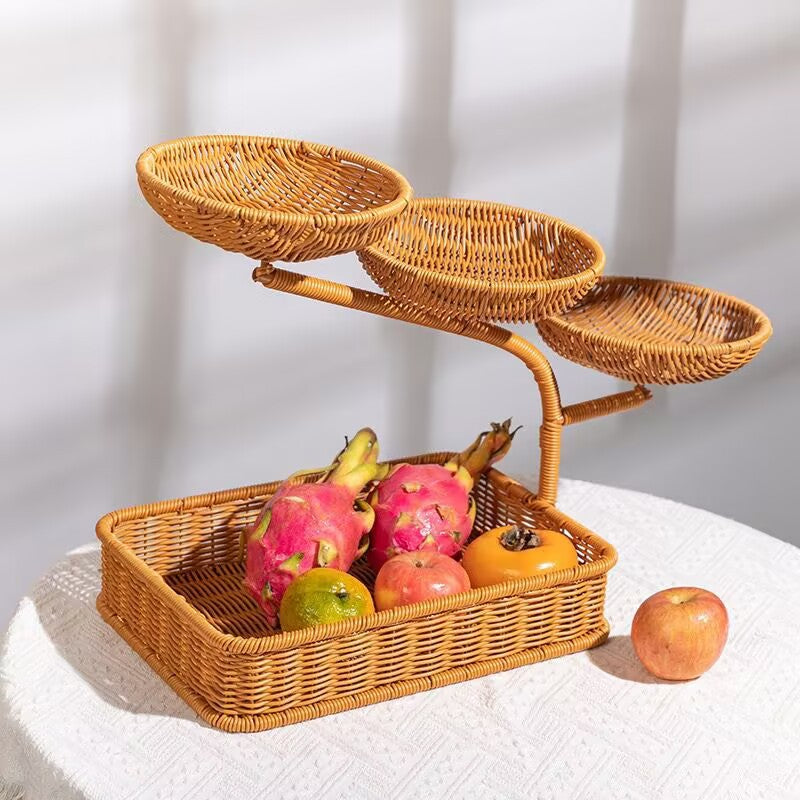 Unisex fruit and vegetable rack made of rattan with multiple levels Bowlift