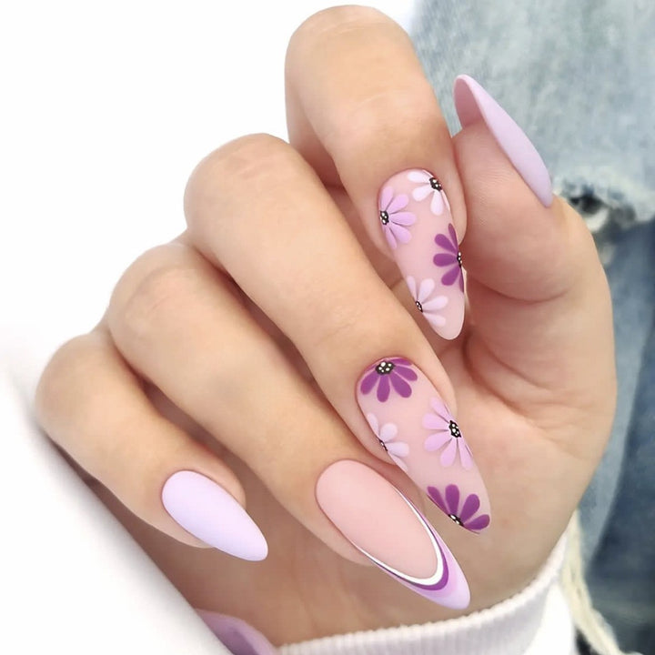 Artificial nail set with colorful flowers and creative French design Bowlift