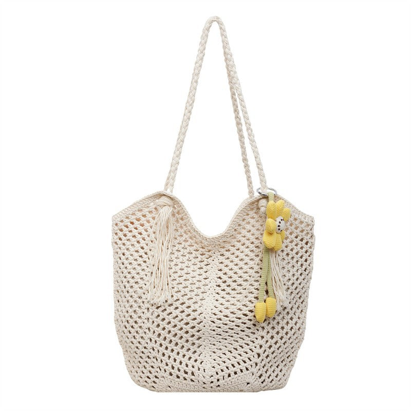 Knitted Tote Bag in Boho Style with Charming Charms Bowlift