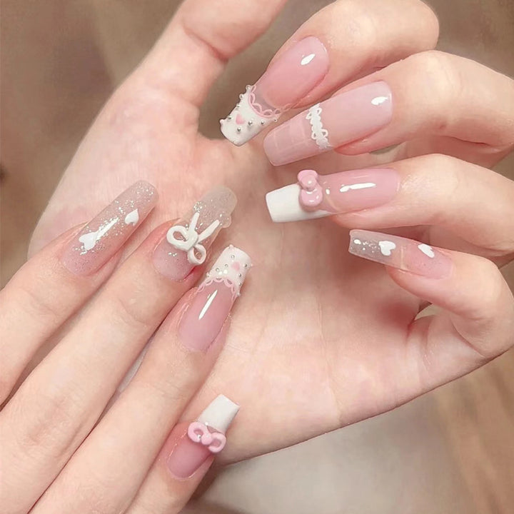 Artistic Floral Stiletto Press-On Nails Bowlift