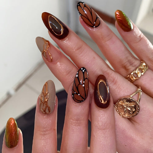 Elegant Artistic Press-On Nail Set Bowlift