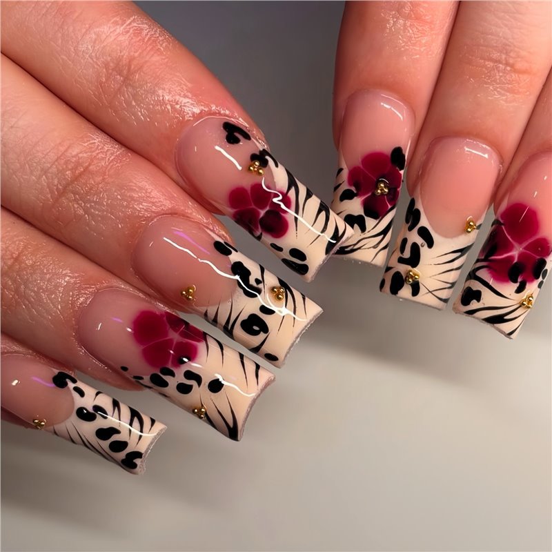 Floral and Animal Print Press-On Nail Art Bowlift