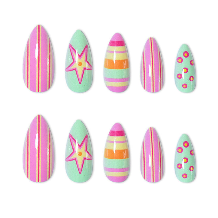 Themed Vibrant Press-On Nail Art Bowlift