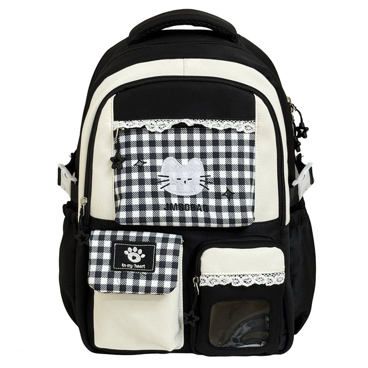 Playful Patterned Cat Design School Backpack Bowlift