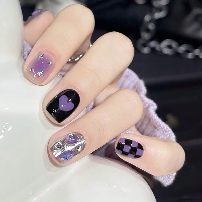 Artistic Press-On Nail Set with Heart and Star Designs Bowlift 1789389240