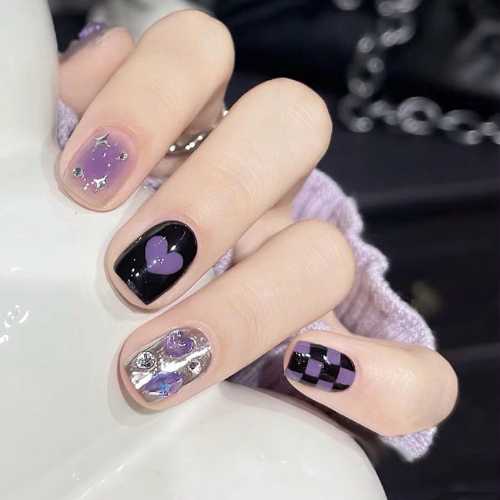 Artistic Press-On Nail Set with Heart and Star Designs Bowlift 1789389240