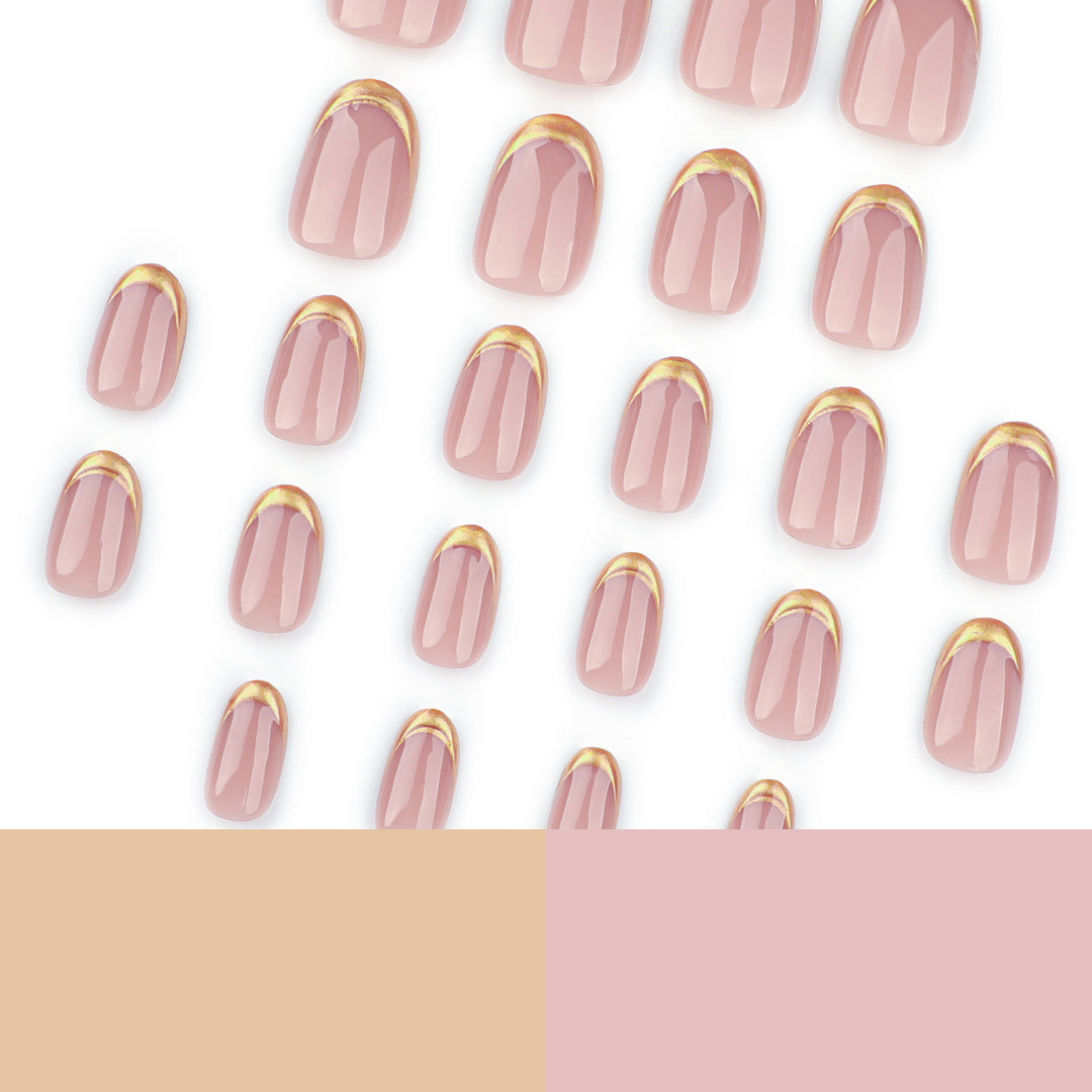 Artful Gel Nail Art with Elegant Gold Tip Bowlift