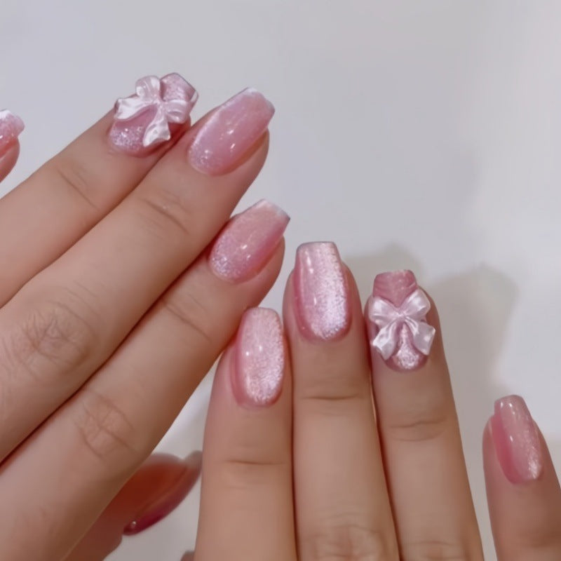 Charming Press-On Nail Set with Decorative Bow Accents Bowlift